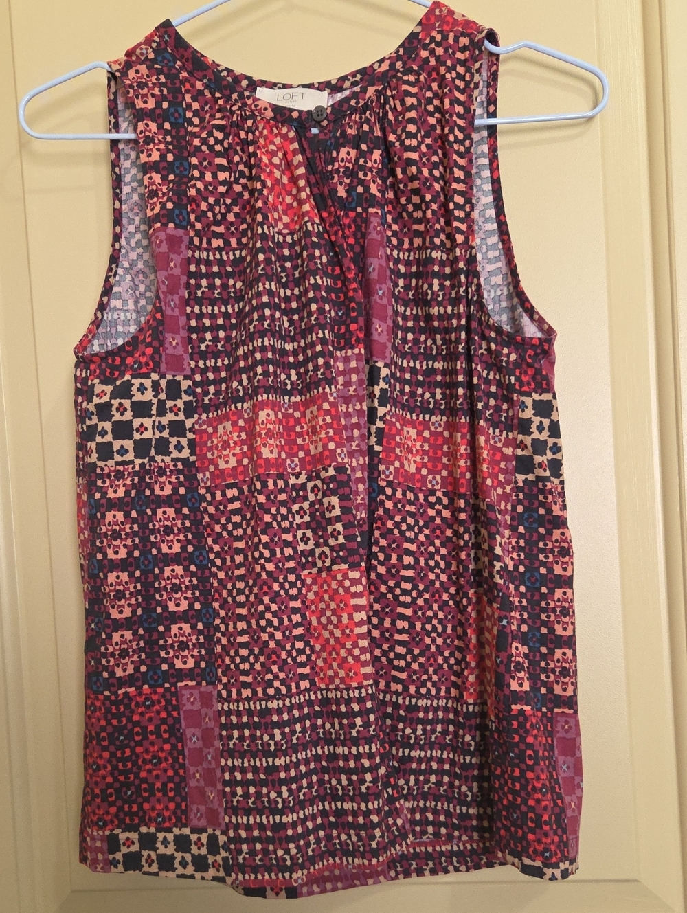 LOFT Red Multi Patchwork Print Sleeveless Camisole